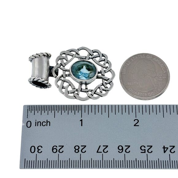Vintage Sterling Silver 925 Celtic Twist Knot Blue Crystal Slide Pendant - Picture 6 of 6